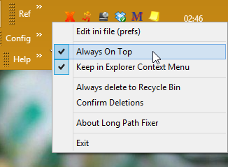 Image of Long Path Fixer System Tray Menu, showing edit prefs option about to be selected