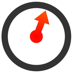 Simple Timer icon/logo @ 256 pixels - a chunky blackish circle with a single, thick, red arrowed hand inside it