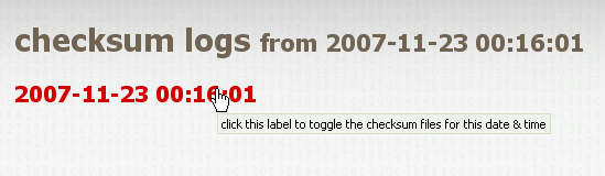 clicking the log title expands all the checksums for that log