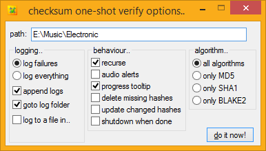 windows checksum verfication options dialog