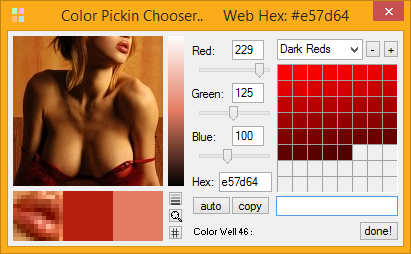 screenshot image of Color Pickin Chooser displaying lots of red