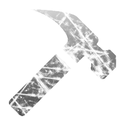 A chisel-end hammer, cracked, near smashed to pieces by Anti-Hammer, in semi-transparent greyscale.