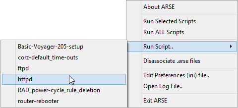 Image of A.R.S.E system tray menu