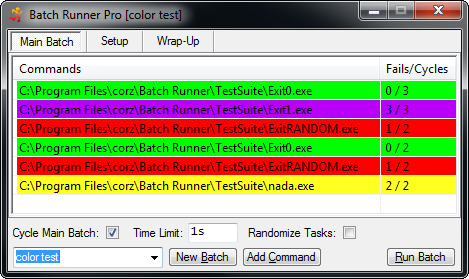 Batch Runner Pro Main Batch, running a set of tests designed to show the various colors