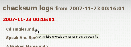 click the header of the checksum to reveal the hashes within