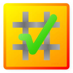 checksum logo, a green checkmark over a grey hash set on a gentle orange-yellow gradient coloured square - simple