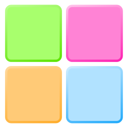 128 pixel image of Color Pickin Chooser icon/logo in red-yellow gradient. Nah, just kidding - it is four simple, slightly rounded squares in pastel shades, clockwise from top-left; green, pink, orange, blue.