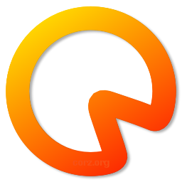 CorzSpaZio logo - my trademark orange gradient fills the thick outline drawing of a pie-chart, the triangle space between 4 and 5 missing, representing space on a disk.