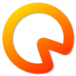 CorzSpaZio logo - my trademark orange gradient fills the thick outline drawing of a pie-chart, the triangle space between 4 and 5 missing, representing space on a disk.