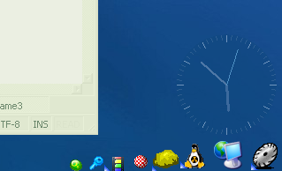 an image of my own clock, snuggling in the bottom-right corner of my desktop
